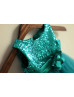Turquoise Sequin Tulle Short Flower Girl Dress